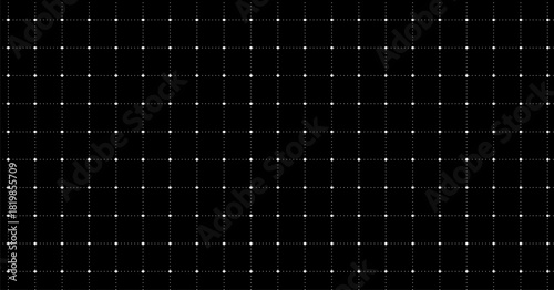 Dark futuristic digital background with grid, featuring white dotted lines and squares on a black canvas, ideal for technological or scientific graphics