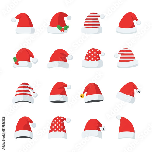 Collection of Festive Santa Hats for Holiday Season Celebrations.
