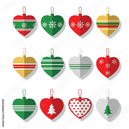 Collection of HeartShaped Christmas Ornaments with Various Designs.