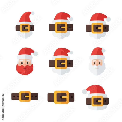 Collection of Santa Claus elements for Christmas designs.