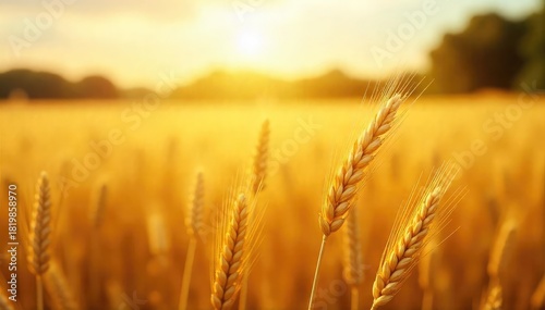 Golden wheat field swaying gently in the summer breeze, bathed in warm sunlight Perfect for backgrounds, textures, or agricultural themes , food, autumn