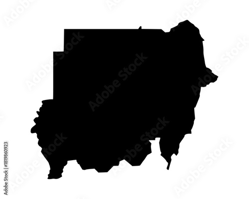 Minimalist black vector map of Sudan with clean geographic silhouette, simple cartography outline, and modern country illustration