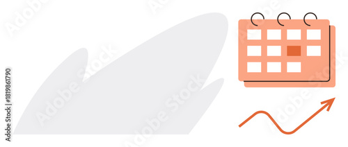 Spiral calendar with highlighted date and upward arrow symbolizing planning, scheduling, goal setting, progress, growth, achievement, organization. Ideal for productivity, success time tracking