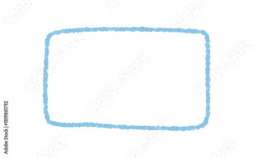 Blue crayon rectangle outline with organic contour frame creates a sketch box for quote or background use. Subtle border illustration brings a hand drawn graphic style for decoration or simple text