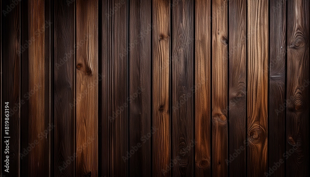 Naklejka premium A Close Up Shot Of A Dark Wood Wall With Vertical Slats Of Varying Widths