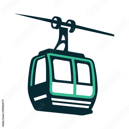 Teal and Navy Cable Car Icon Illustration Vector Icon Set of Various Transportation Vehicles