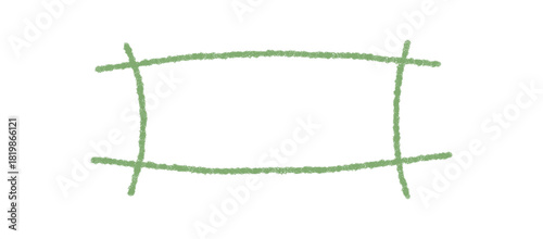 Green crayon rectangle frame with rough contour and box border. Quote graphic with background, template for label and creative element border or text design.