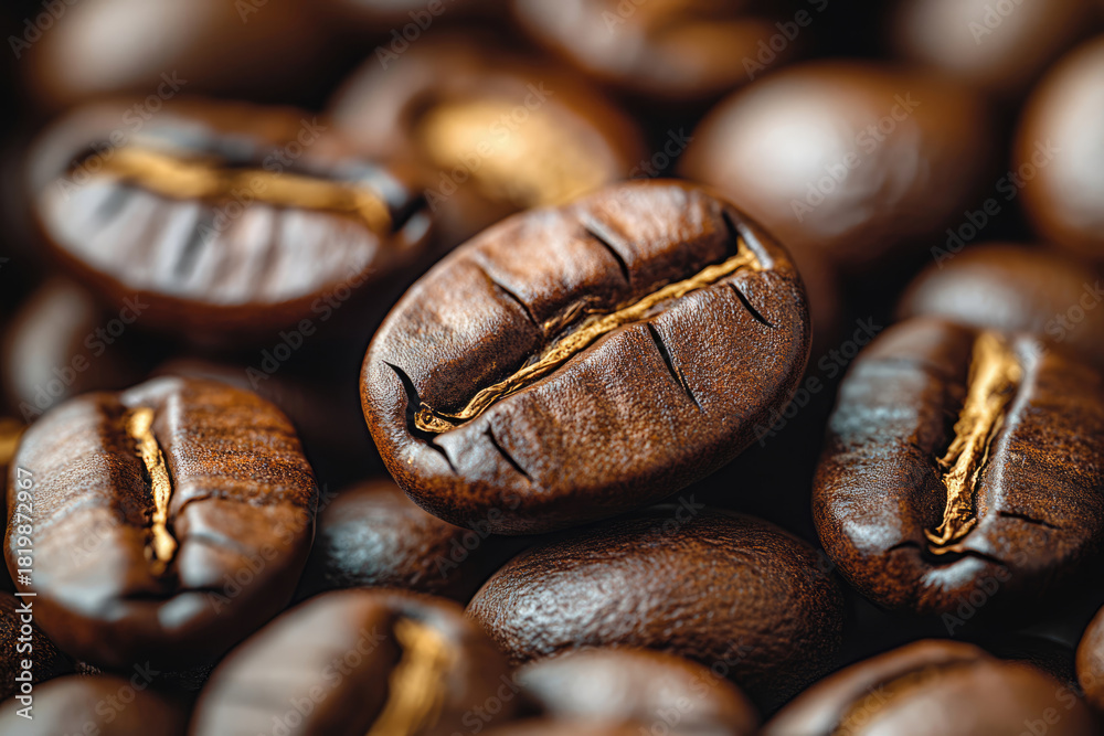 Fototapeta premium Detailed Texture of Aromatic Roasted Coffee Beans