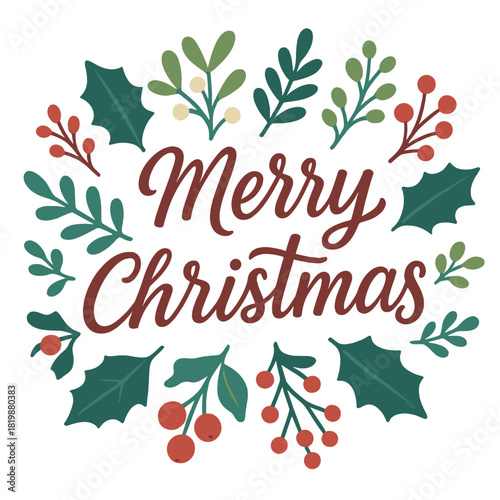 Christmas greeting silhouette icon set. featuring holly, mistletoe, fir branch, pinecone, and jingle bells symbols