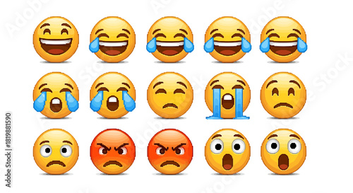 Collection of Diverse Emoji Faces Expressing Various Emotions and Expressions