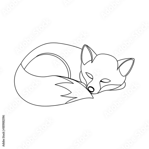 Sleeping fox illustration in a minimal outline style  