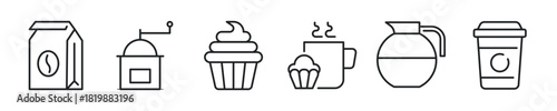 Coffee thin line icon set. Web minimal editable stroke icons