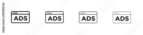 Ad icon set. A collection of simple black thin strokes icons