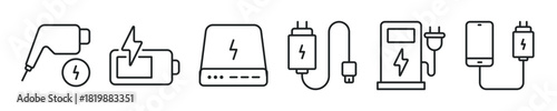 Charging thin line icon set. Web minimal editable stroke icons