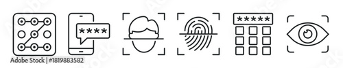Security access thin line icon set. Web minimal editable stroke icons