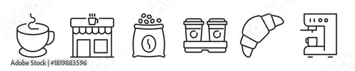 Coffee thin line icon set. Web minimal editable stroke icons