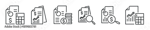 Financial Report thin line icon set. Web minimal editable stroke icons