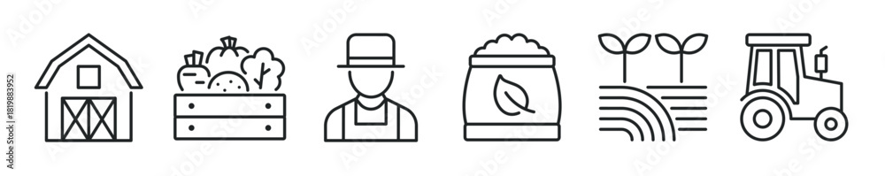 Fototapeta premium Farm thin line icon set. Web minimal editable stroke icons