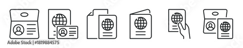 Passport thin line icon set. Web minimal editable stroke icons