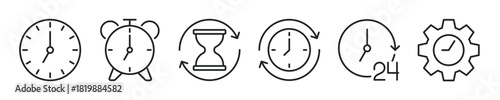 Time thin line icon set. Web minimal editable stroke icons