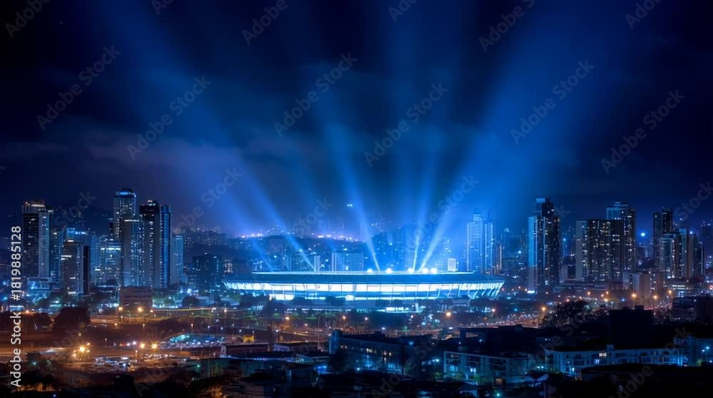 custom made wallpaper toronto digitalNighttime view of illuminated stadium and cityscape with blue spotlights
