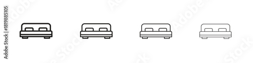 Bed icon set. A collection of simple black thin strokes icons