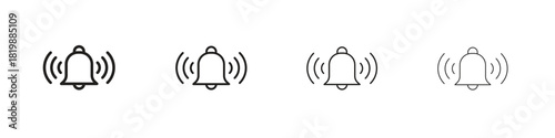 Bell ring icon set. A collection of simple black thin strokes icons