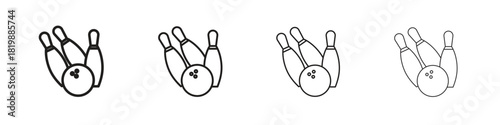 Bowling icon set. A collection of simple black thin strokes icons
