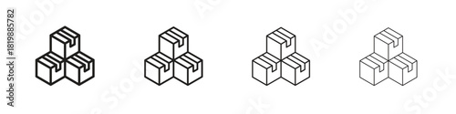 Boxes icon set. A collection of simple black thin strokes icons