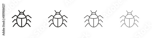 Bug icon set. A collection of simple black thin strokes icons