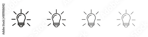Bulb icon set. A collection of simple black thin strokes icons