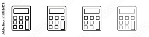Calculator icon set. A collection of simple black thin strokes icons