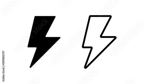 Lightning bolt icons, solid and outline energy symbols, flash lightning bolt icon, electric power symbol, vector illustration.