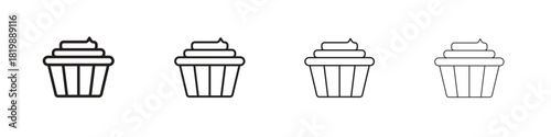 Cupcake icon set. A collection of simple black thin strokes icons
