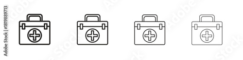 Doctor bag icon set. A collection of simple black thin strokes icons