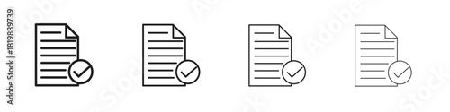 Document accept icon set. A collection of simple black thin strokes icons