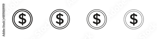 Dollar icon set. A collection of simple black thin strokes icons