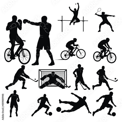 Silhouettes of athletes engaging in various sports activities