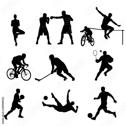 Diverse sports silhouettes collection for athletic and fitness concepts