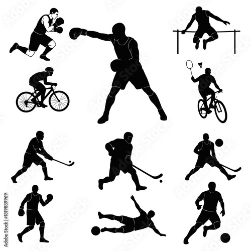 Silhouette collection of diverse sports activities and athletic pursuits