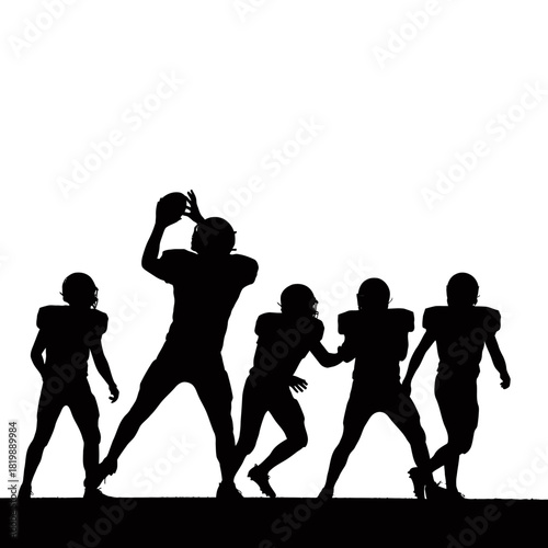 Silhouette of american football players in action on a white background