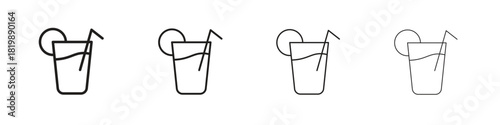 Drink icon set. A collection of simple black thin strokes icons