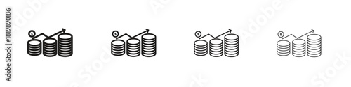 Earning icon set. A collection of simple black thin strokes icons