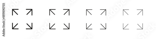 Expand arrows icon set. A collection of simple black thin strokes icons