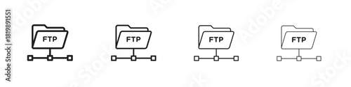 FTP icon set. A collection of simple black thin strokes icons