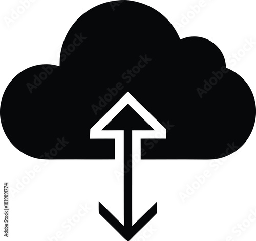 Cloud Computing Icon for Data Upload and Download on Digital Network