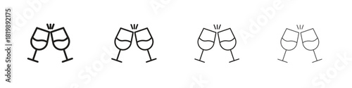 Glass-cheers icon set. A collection of simple black thin strokes icons