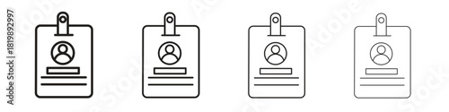 ID badge icon set. A collection of simple black thin strokes icons