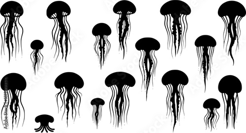 Jellyfish silhouette, Jellyfish vector illustration, Jellyfish, Jellyfish icon set, Jellyfish clipart, Jellyfish silhouette bundle