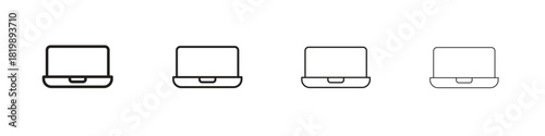 Laptop icon set. A collection of simple black thin strokes icons